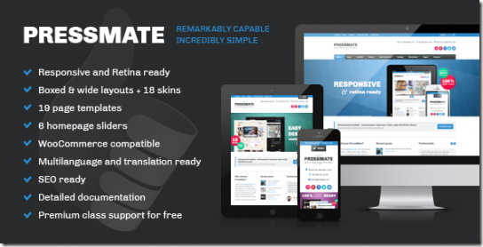 PressMate - wordpress PressMate 1.0.4主题中文版，PressMate企业+购物主题最新汉化版。